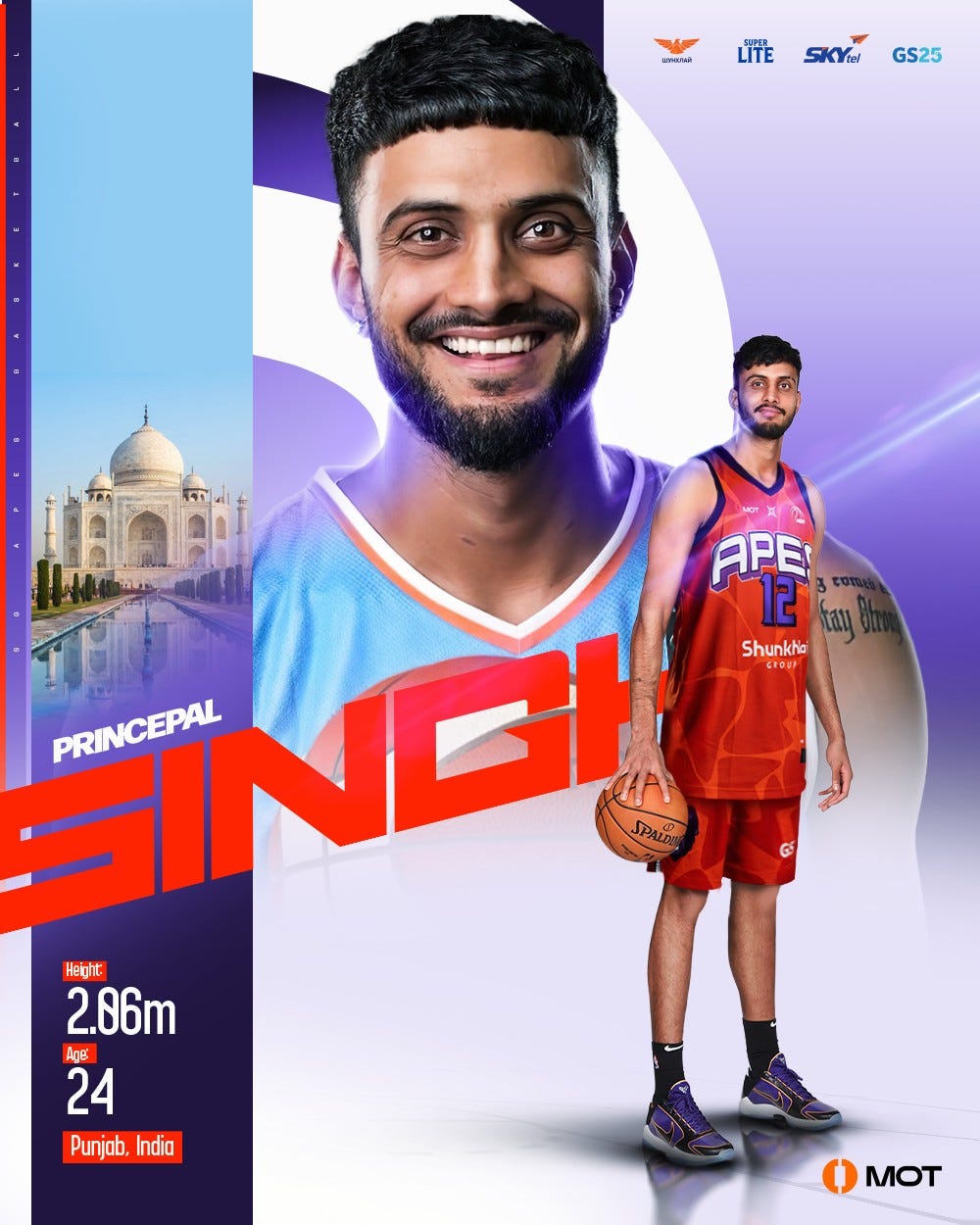 May be an image of 2 people, people playing basketball and text that says 'LTESG25 uH LITE SKYel GS25 man APE 12 tay INCI rPAa Shunkha CROUP PRINCEPAL Height 2.86m Aga 24 Punjab,India Punjab, India MOT'