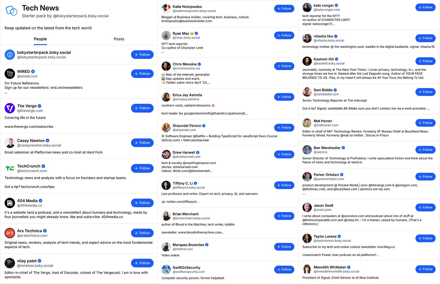 screenshot of the "Tech News" starter pack created by @bskystarterpack.bsky.social screenshot of the "Tech News" starter pack created by @bskystarterpack.bsky.social