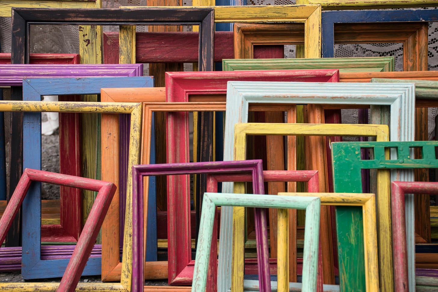 Multicolored empty picture frames. Multicolored empty picture frames.