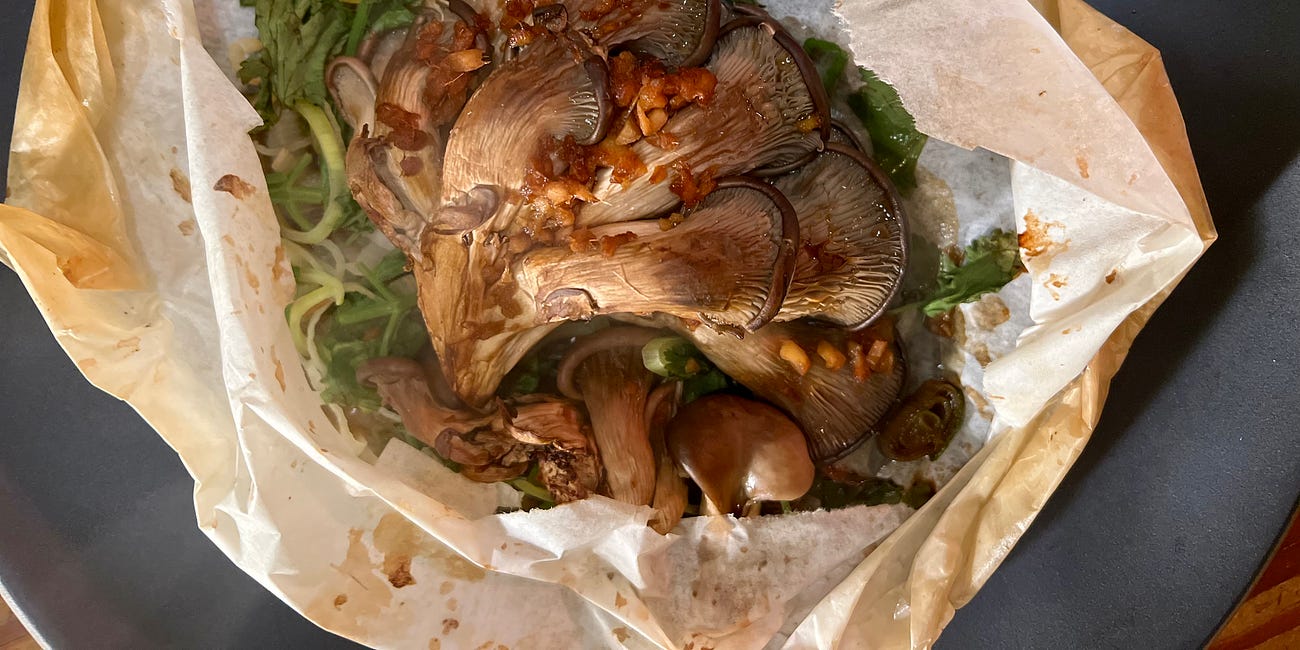 Mushrooms with Ginger, Soy, and Spring Alliums (v, gf)