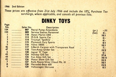 Dinky Toys 1966 Price List