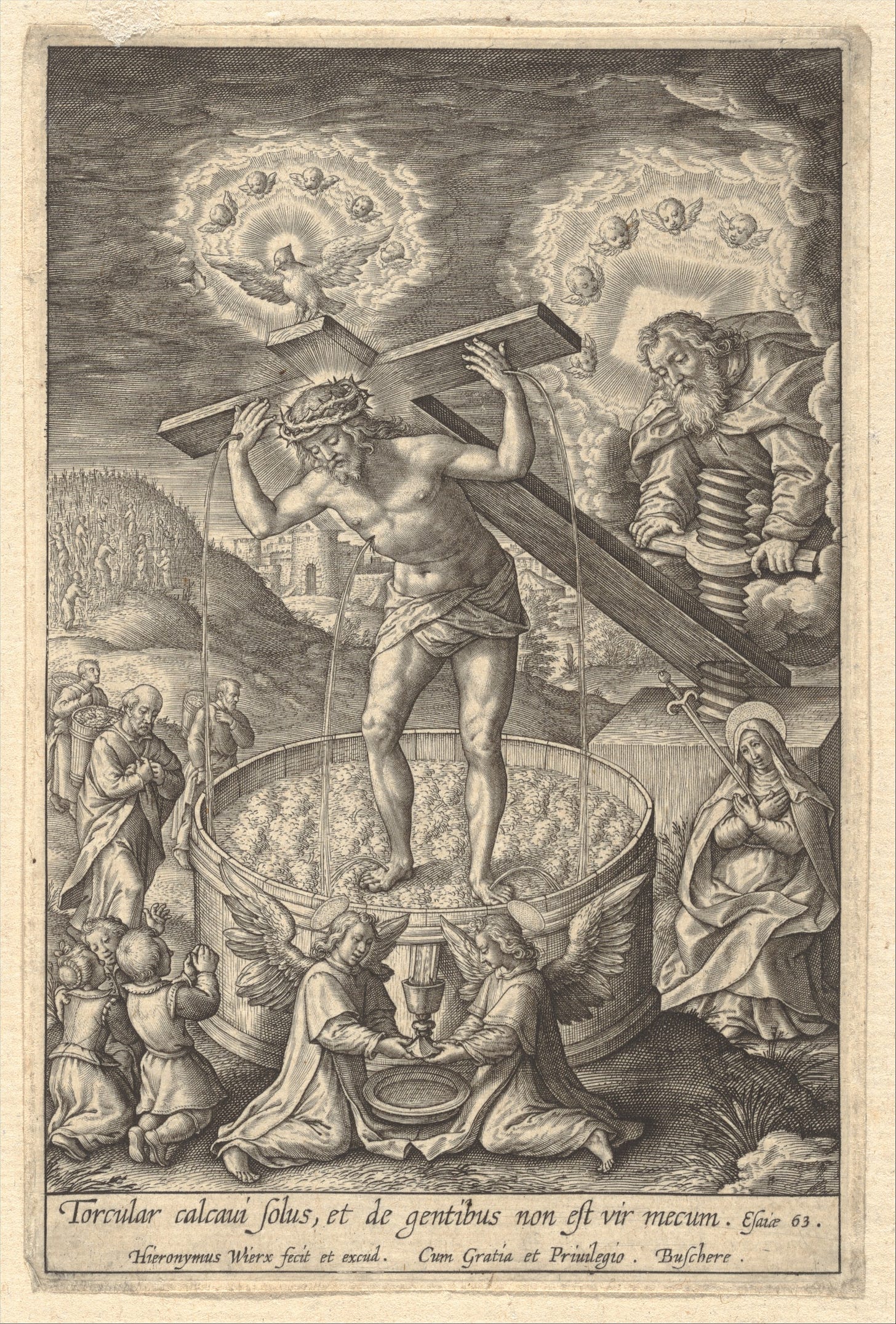 Christ in the Wine Press, Hieronymus (Jerome) Wierix (Netherlandish, ca. 1553–1619 Antwerp), Engraving
