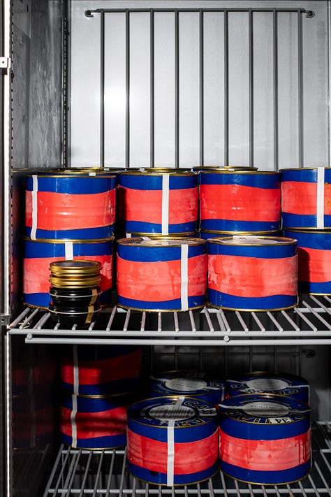 caviar kilos, packing by hand, empty sterile tins