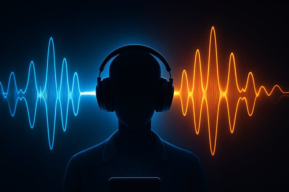 silouette of person wearing headphones with phase cancellation visual silouette of person wearing headphones with phase cancellation visual