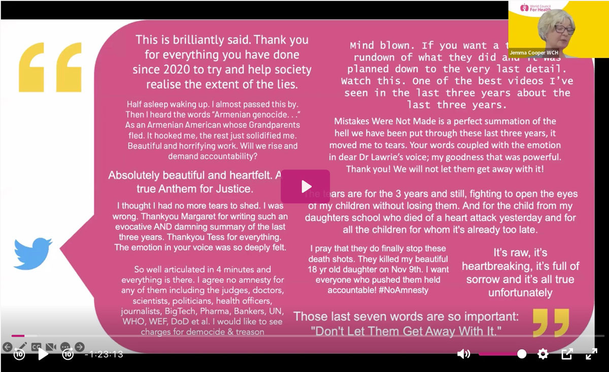 Select Tweets on Mistakes Were NOT Made: An Anthem for Justice (Video) from the World Council for Health General Assembly #82