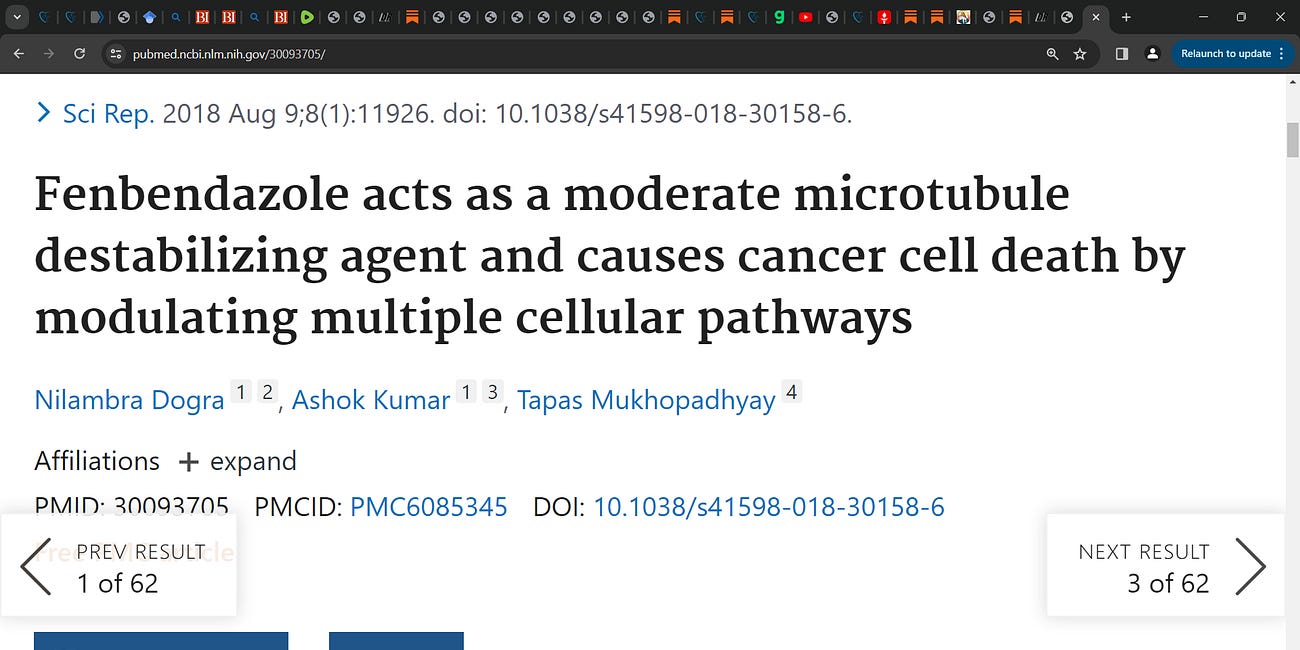 Fenbendazole, is this a drug that can mitigate cancer & why are oncologists silent? No incentive?: "The Overlooked Miracle Drug for Cancer? Why Big Pharma Fears Fenbendazole" (The Vigilant Fox News)