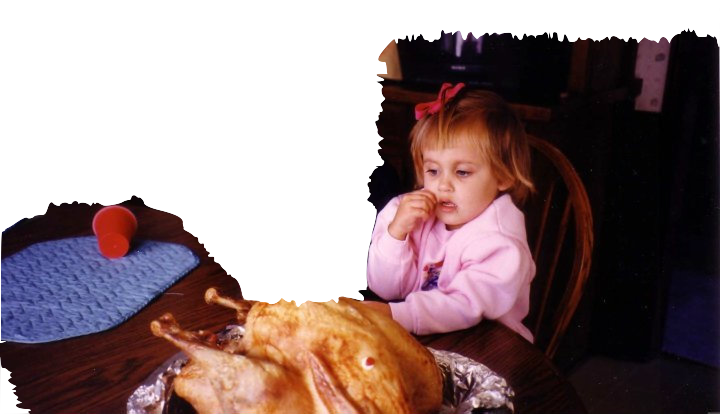 Bebe me examining a cooked turkey