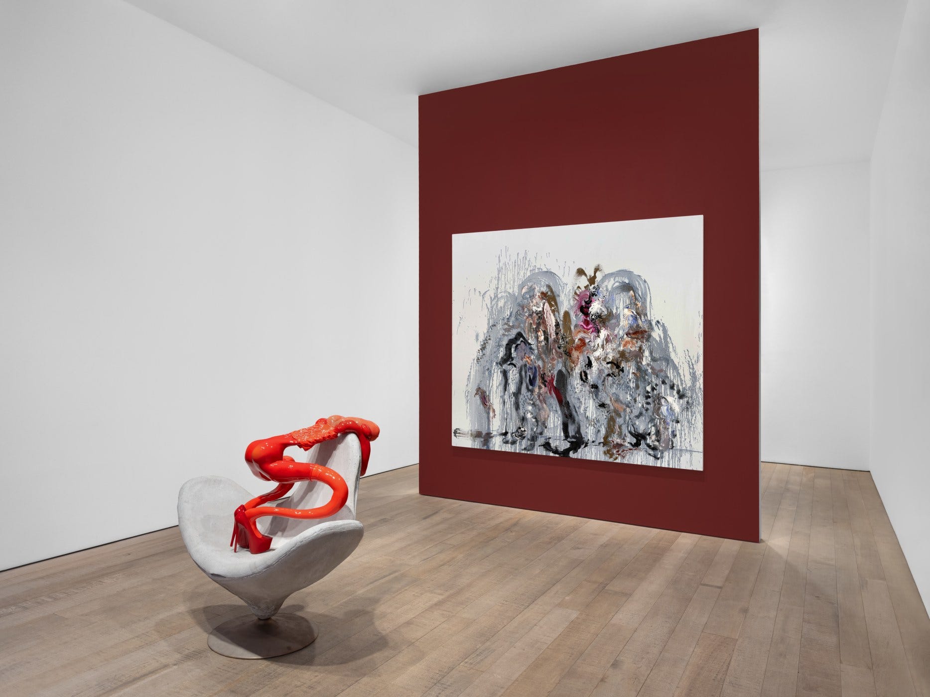 Installation view, OOO LA LA, Maggi Hambling and Sarah Lucas Presented by Sadie Coles HQ and Frankie Rossi Art Projects, 8 and 38 Bury Street, St James's,19 November 2025 - 24 January 2026  © The Artists. Courtesy the Artists, Sadie Coles HQ and Frankie Rossi Art Projects.  Photo: Katie Morrison