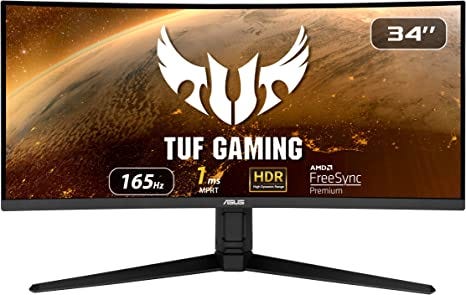 ASUS TUF Gaming VG34VQL1B 34” Curved HDR Monitor, WQHD (3440x1440), 165Hz, 1ms, Extreme Low Motion Blur, FreeSync Premium, Eye Care, DisplayPort HDMI USB, Height Adjustable, DisplayHDR 400, Black