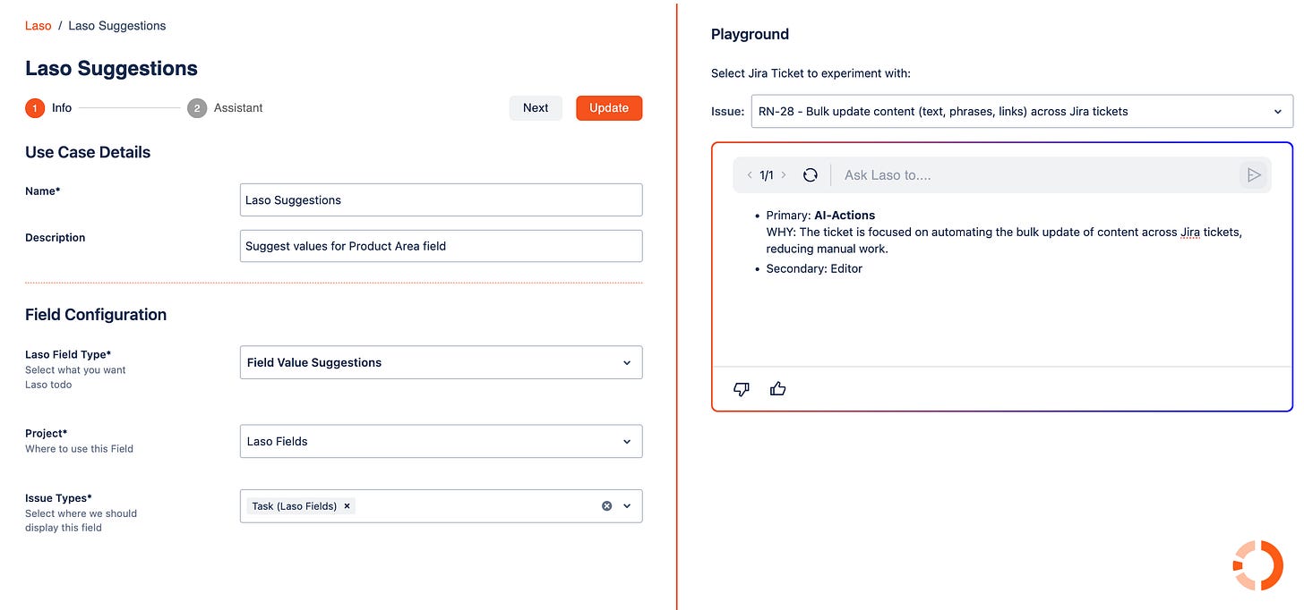 Laso: Configure Suggestion field