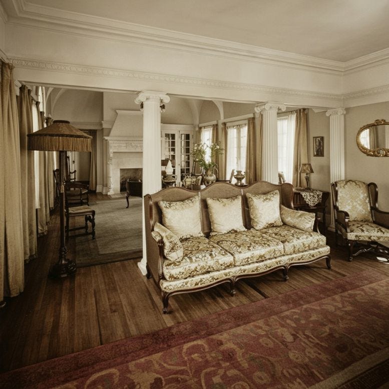 Interior of Briggs mansion in 1919 (colorized). Photo found in the American Architects magazine as part of a feature article on architect Gordon Mayer. Interior of Briggs mansion in 1919 (colorized). Photo found in the American Architects magazine as part of a feature article on architect Gordon Mayer.
