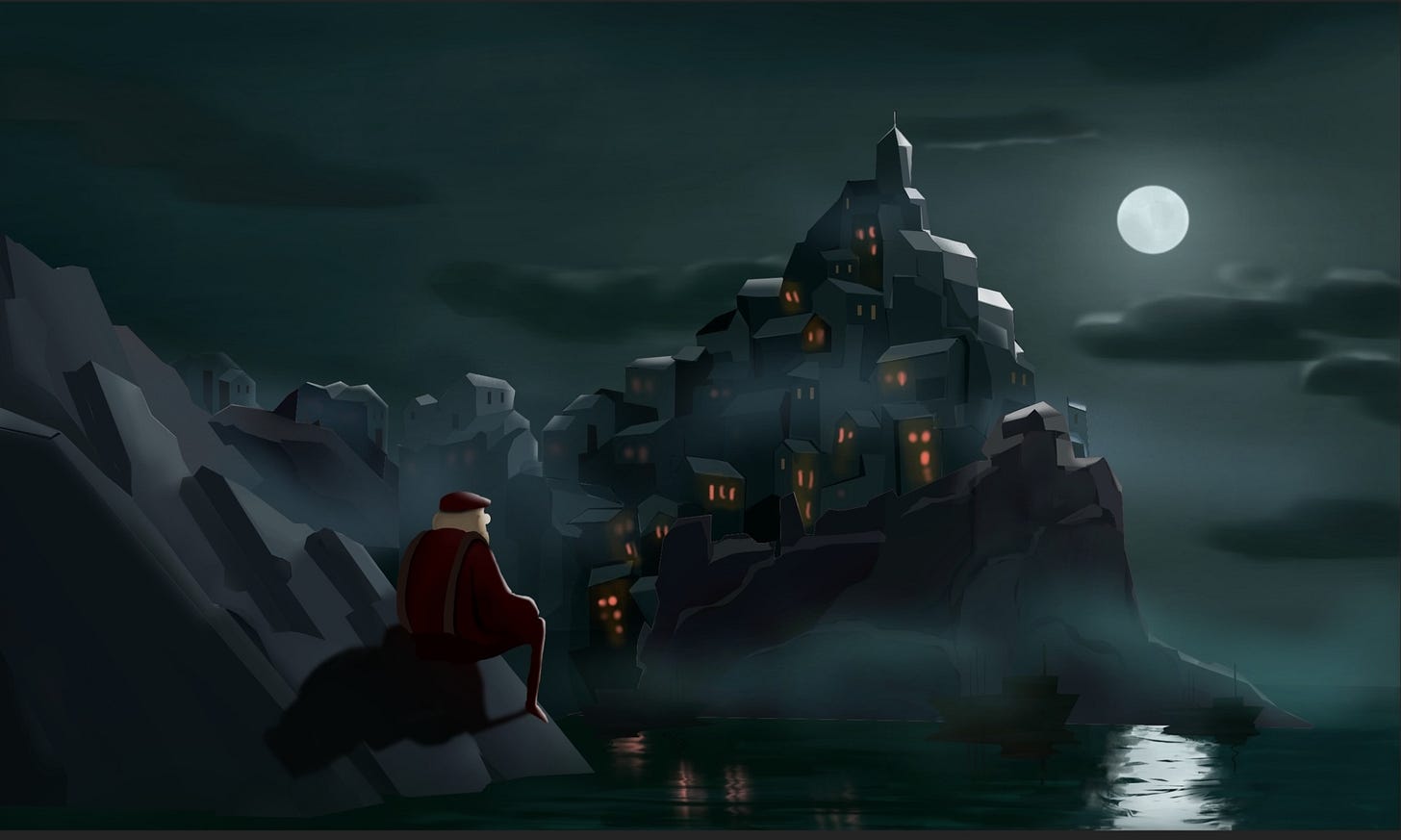 Moonlit mountain set