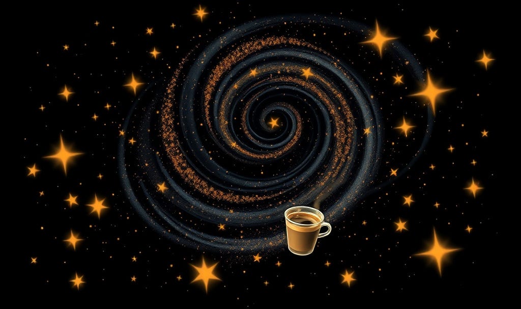 An AI universe with organ stars in a Milky Way swirl and a latte in the mix An AI universe with organ stars in a Milky Way swirl and a latte in the mix