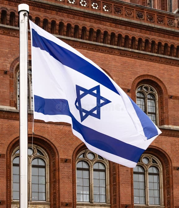 Flags of Israeli Waving in Front of a Rotes Rathaus Building of Berlin ...