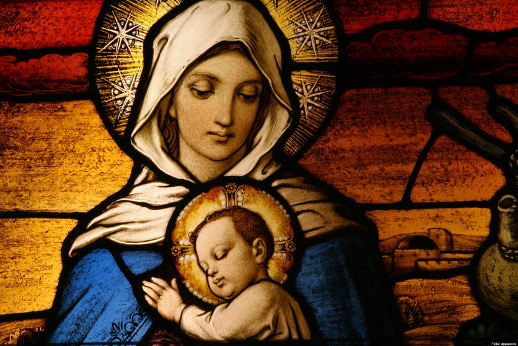 Vigin Mary with baby Jesus | Stained glass depicting the Vir… | Flickr
