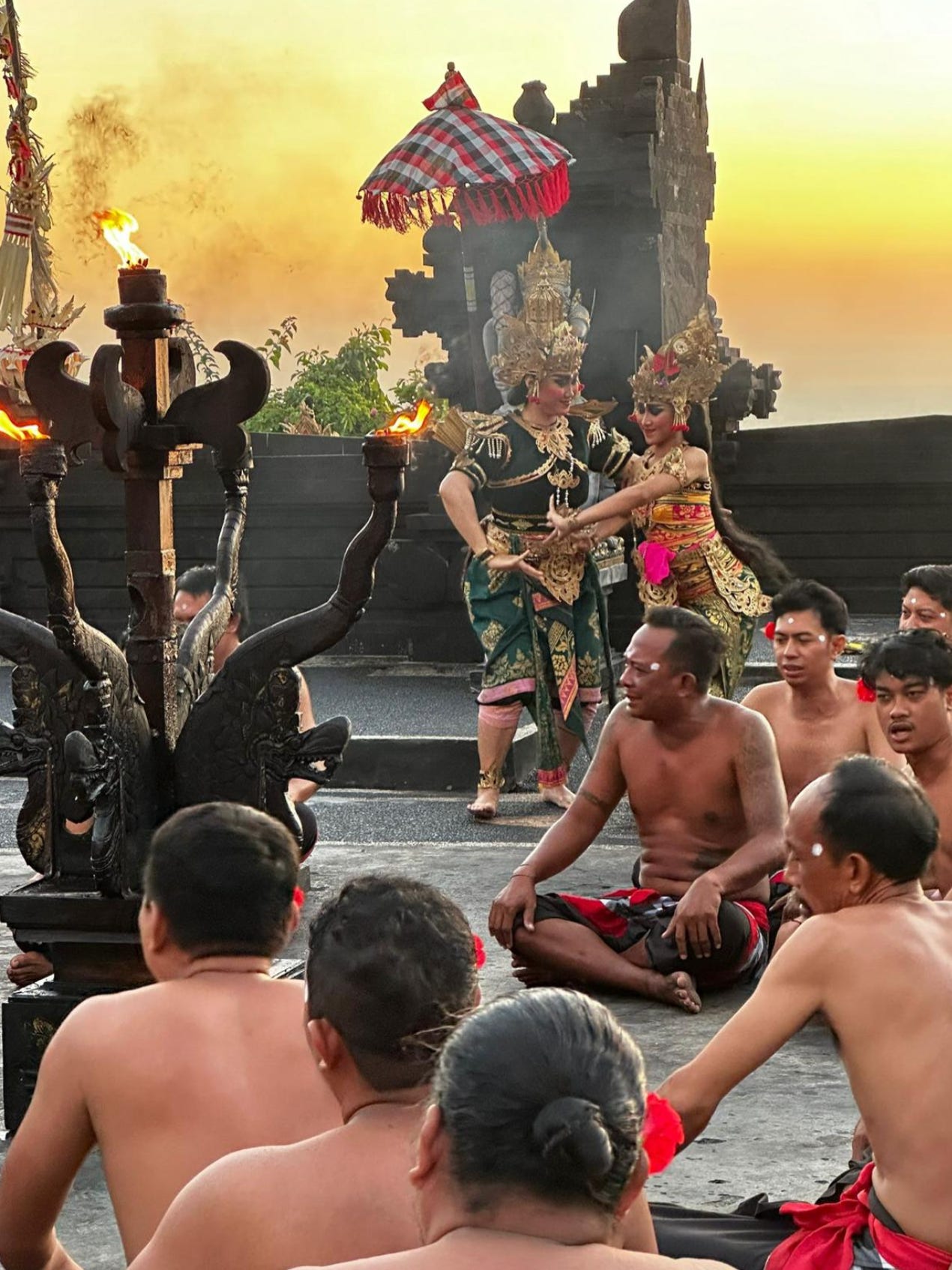 The Kecak Fire Dance, Uluwatu temple. Dancers in motion. The Kecak Fire Dance, Uluwatu temple. Dancers in motion.