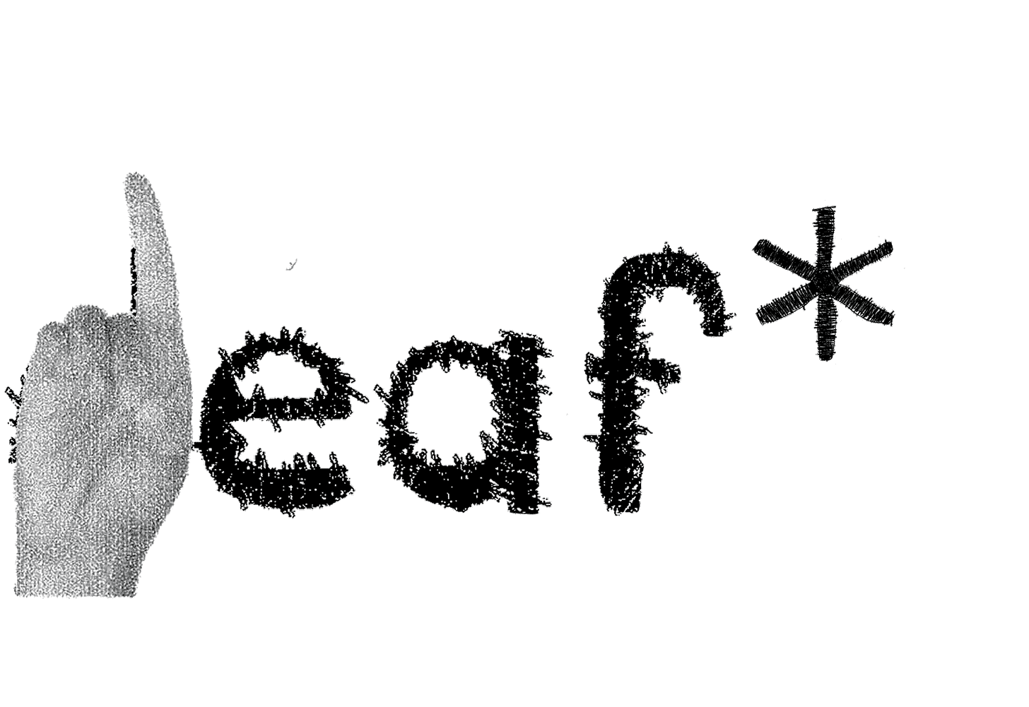 An animation of the word deaf with a lower case d with an asterisk at the end. Each letter of the handwriting is briefly replaced by its fingerspelling.