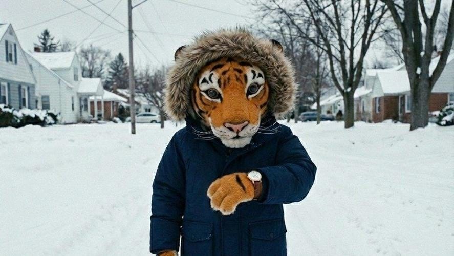 Ivan Impatient -an AI-generated tiger wearing a winter coat and watch