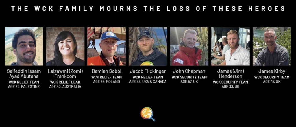 Netanyahu Government kills World Central Kitchen team members in Gaza.
