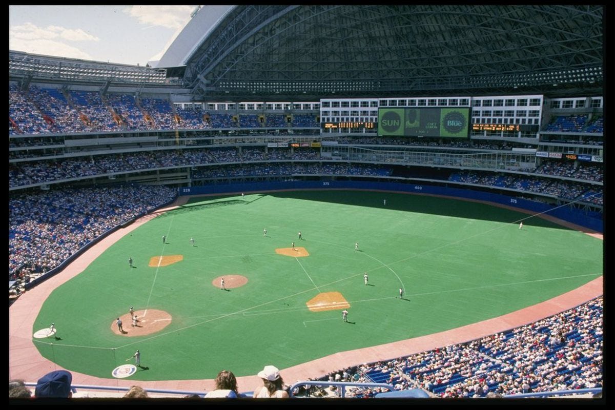 A general view of the SkyDome during a Toronto Blue Jays game in Toronto, Ontario, Canada. Credit: Rick Stewart /Allsport A general view of the SkyDome during a Toronto Blue Jays game in Toronto, Ontario, Canada. Credit: Rick Stewart /Allsport