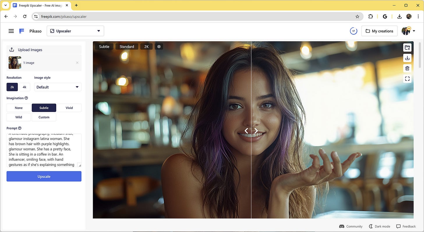 Freepik image upscaler. This tool is powered by Magnific AI so there’s a guarantee that the result would be really awesome. Freepik image upscaler. This tool is powered by Magnific AI so there’s a guarantee that the result would be really awesome.