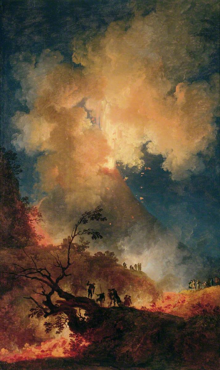Night eruption with onlookers
