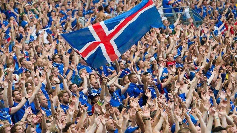 Supporters attend the Euro 2016 group F football match between Iceland and Hungary at Stade Velodrome on June 18, 2016 in Marseille, France.