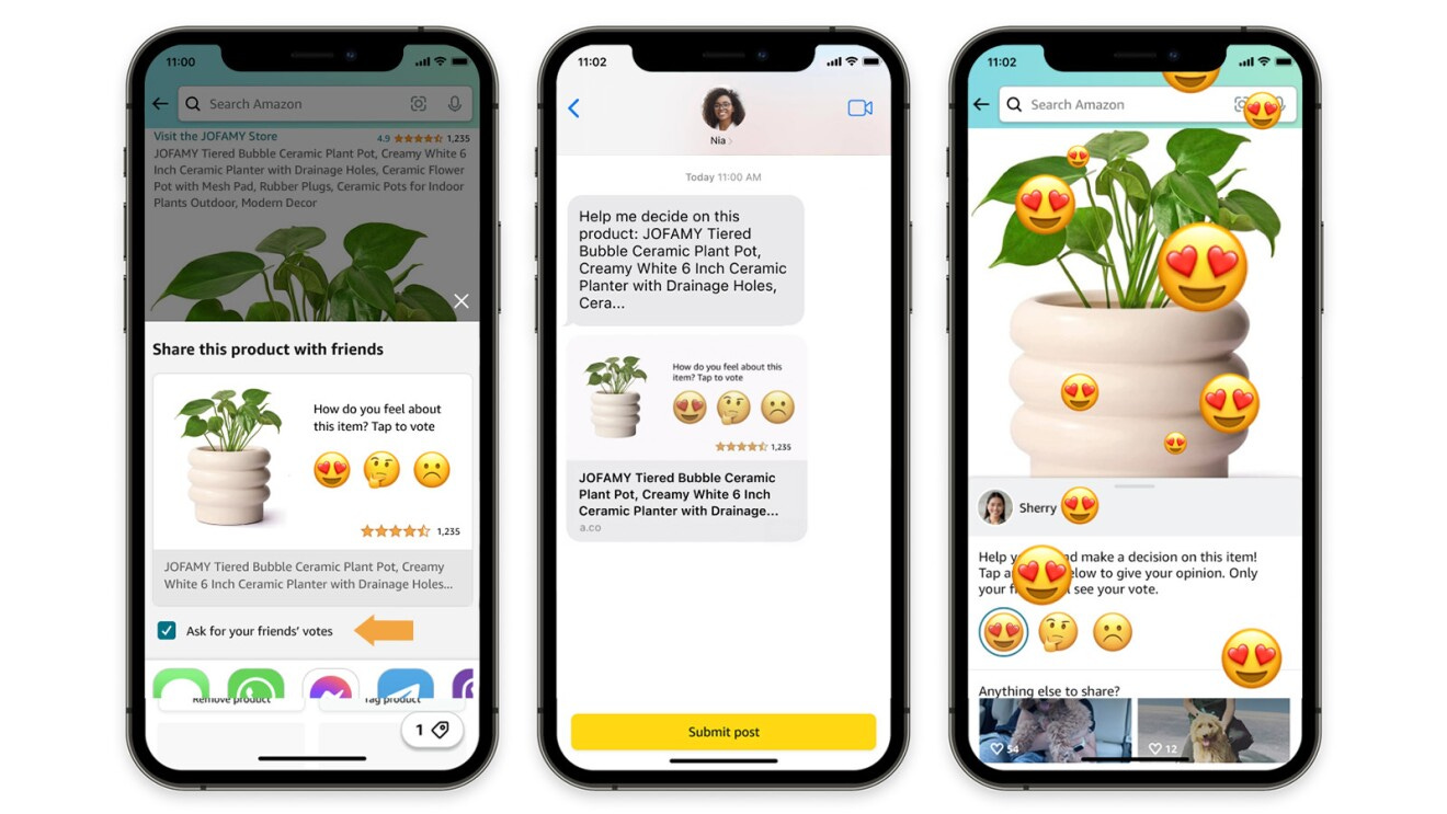 Image of iPhone with Consult-a-Friend feature being used on Amazon.com