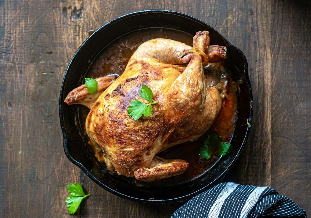 chicken on black round plate