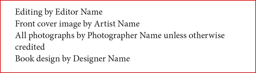 Give credit on the copyright page to professionals.