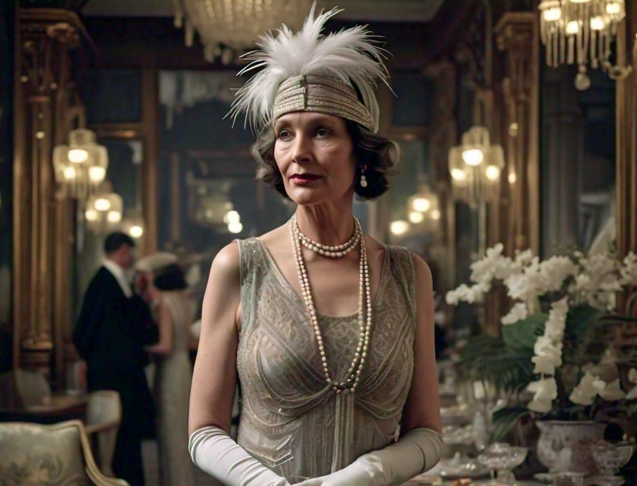 A middle-aged society woman overseeing her party.