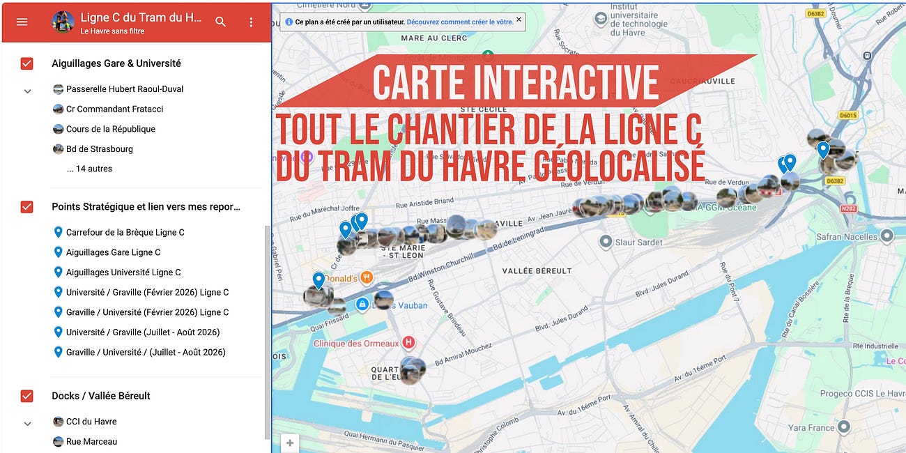 Carte interactive : tout le chantier de la Ligne C du Tramway du Havre géolocalisé