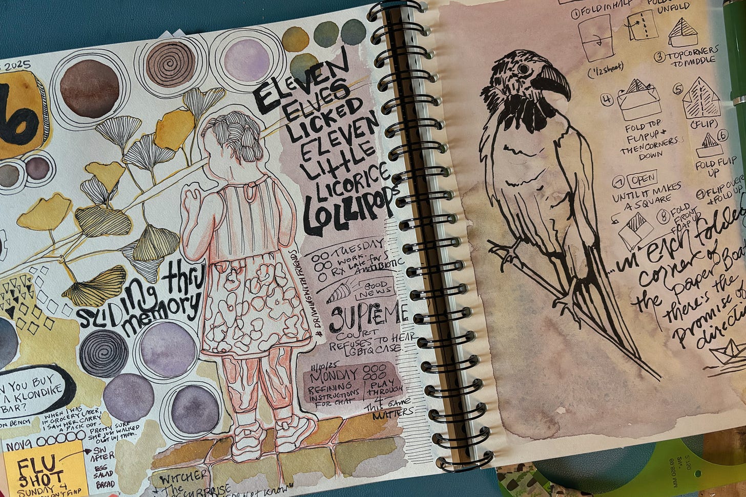 Partial pages of illustrated journal