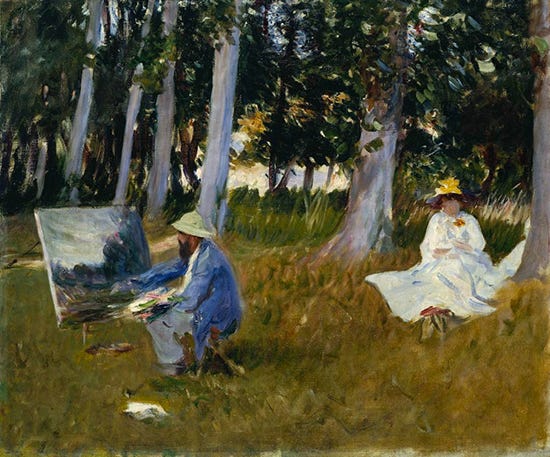 Oil painting by Sargent of Monet painting in the woods