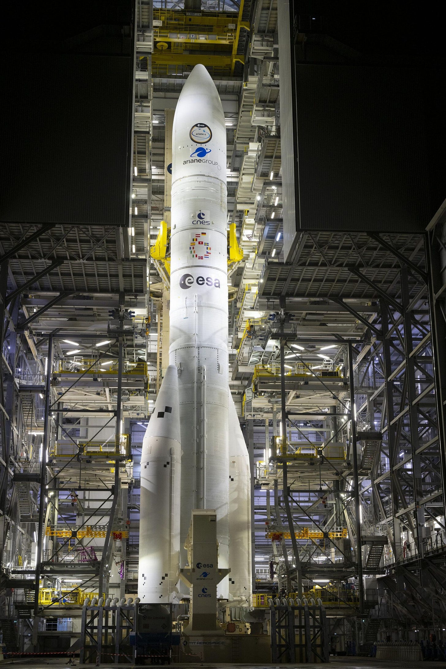 Ariane 6 rocket on the launch pad at Europe's Spaceport in Kourou, French Guiana Ariane 6 rocket on the launch pad at Europe's Spaceport in Kourou, French Guiana