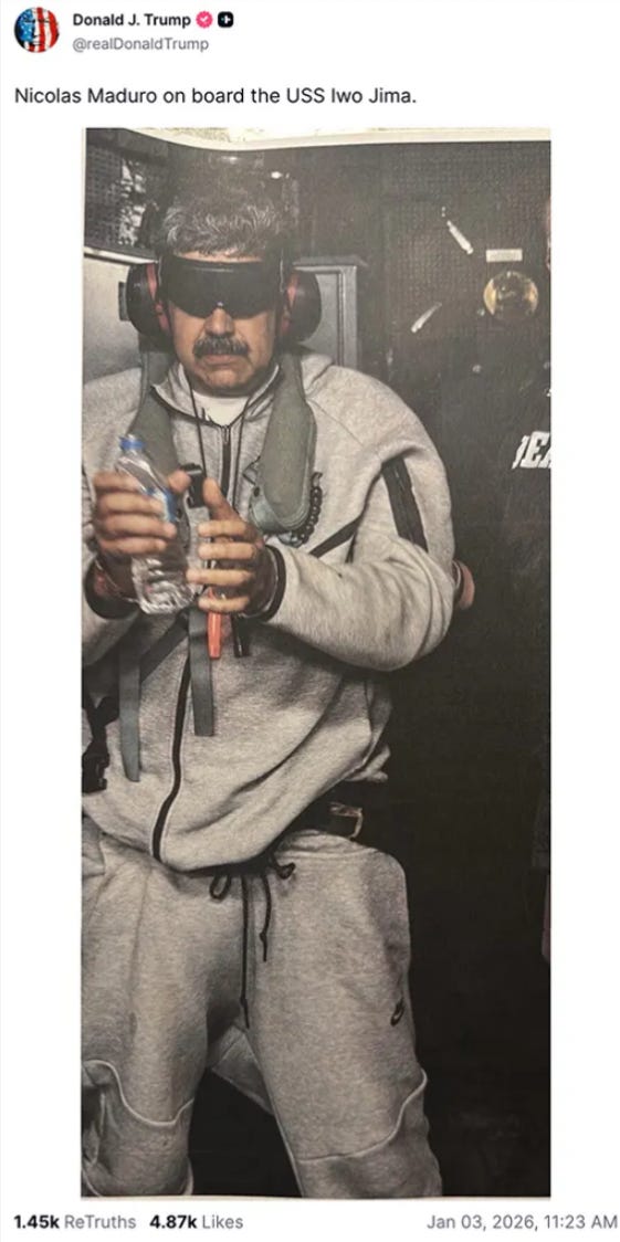 Nicolas Maduro aboard the USS Iwo Jima, from Trump's Truth Social