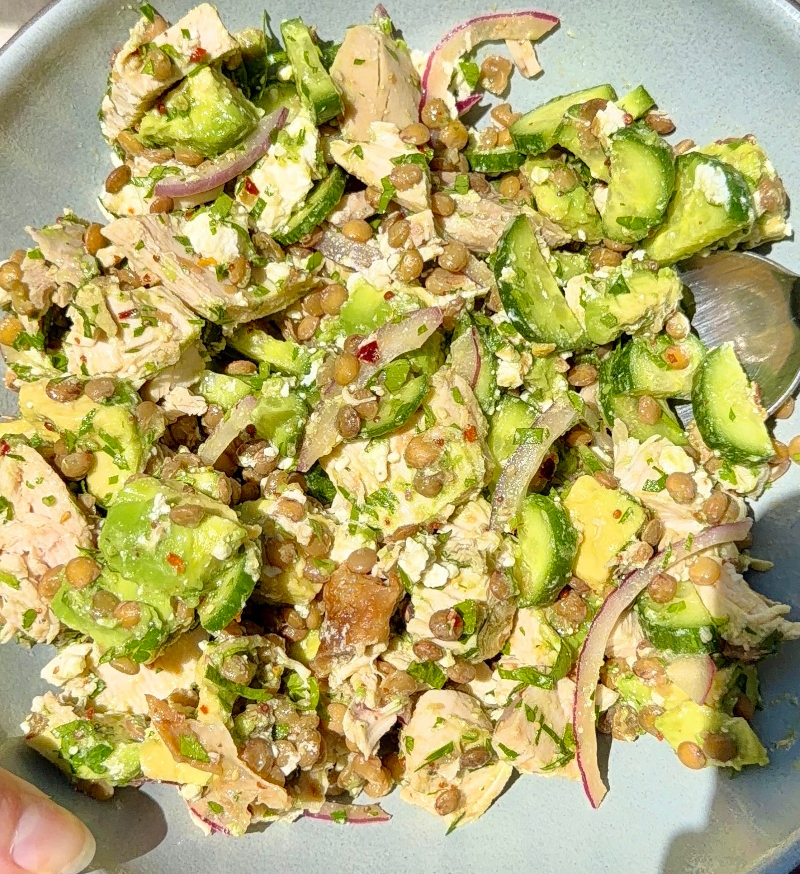 green lentil salad dressing Greek Chicken Dressed mediterranean lentil salad