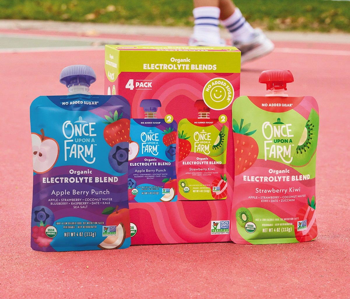 Designed to help support daily hydration and electrolyte balance**, Once Upon a Farm's organic Electrolyte Blends are available in three tasty kid-approved flavor combinations, including a four-pack offering. Designed to help support daily hydration and electrolyte balance**, Once Upon a Farm's organic Electrolyte Blends are available in three tasty kid-approved flavor combinations, including a four-pack offering.