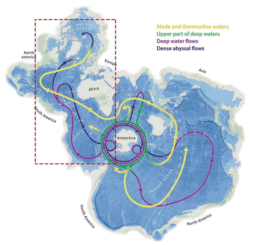 Schematic of global ocean circulation showing the AMOC component in the North Atlantic Schematic of global ocean circulation showing the AMOC component in the North Atlantic