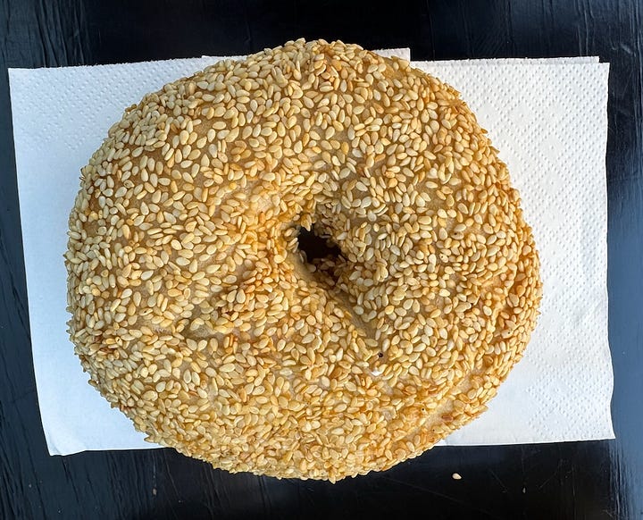 Top of BagelBoy's sesame and everything bagels