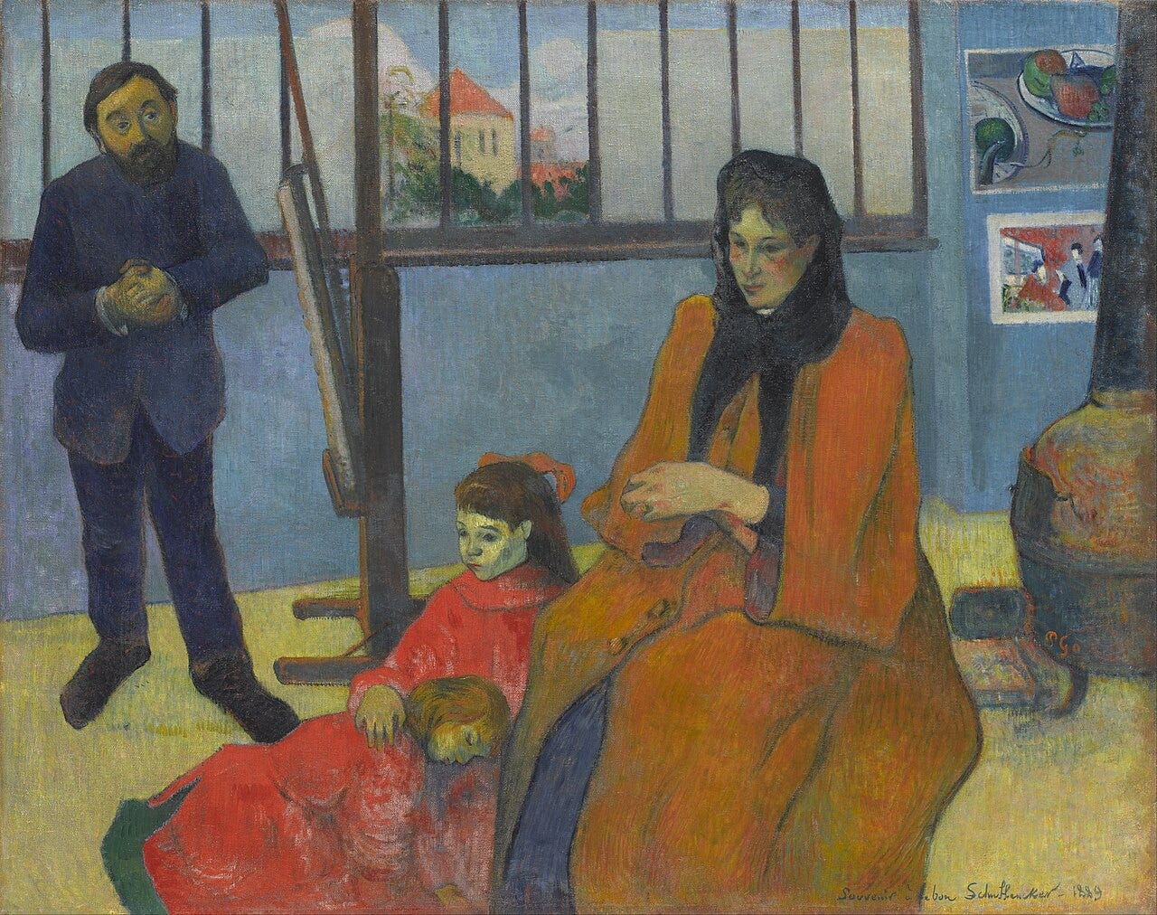 Gauguin painting of the Schuffenecker family with the husband small and meek in the corner.