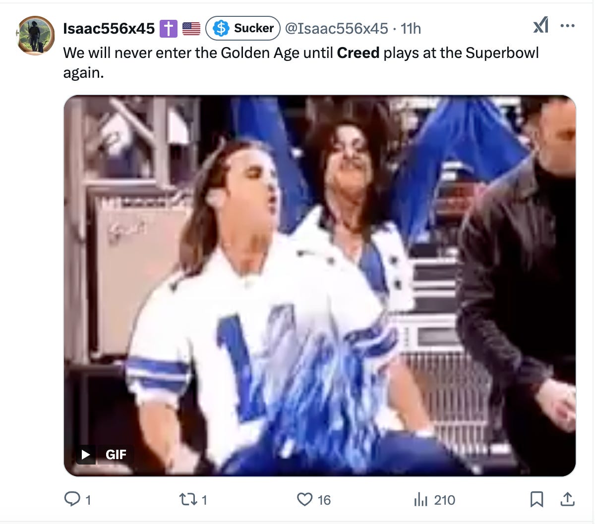 We will never enter the golden age until Creed plays the superbowl again