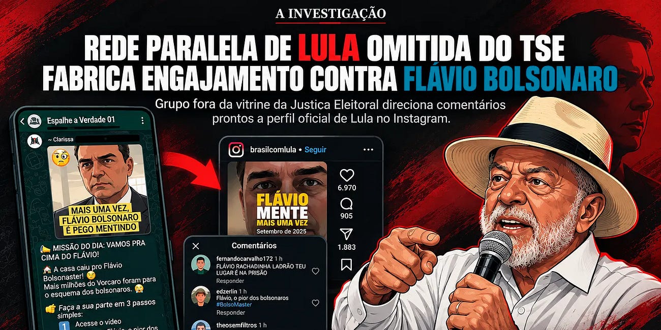 Exclusivo: Rede paralela de Lula omitida do TSE fabrica engajamento contra Flávio Bolsonaro