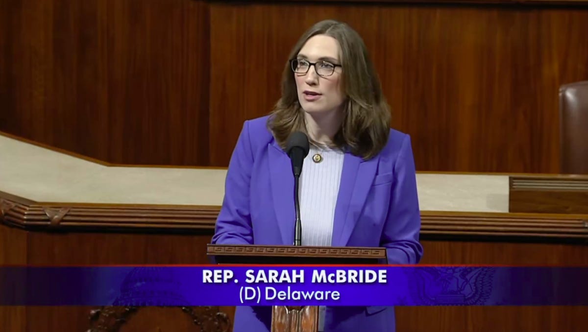 Rep. Sarah McBride speaks on the House Floor. Rep. Sarah McBride speaks on the House Floor.