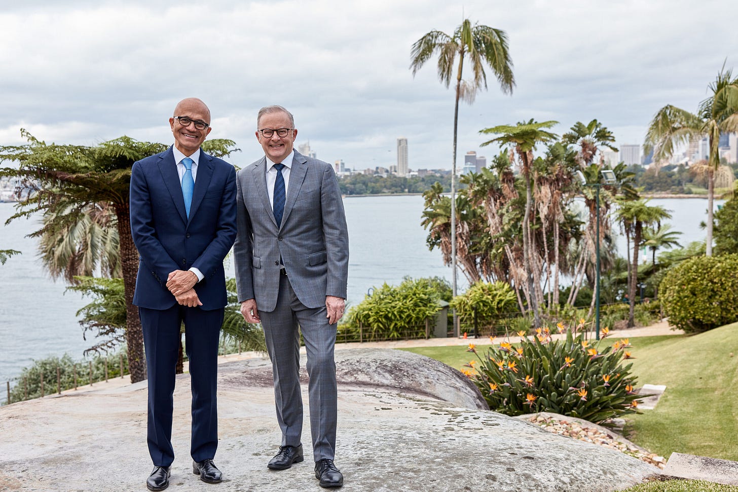 Microsoft Chairman and CEO Satya Nadella with Australian Prime Minister Anthony Albanese at Kirribilli House