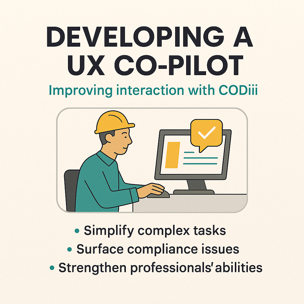 Image showing CODiii UX co-pilot helping AEC professionals simplify tasks, surface compliance issues, and improve project efficiency