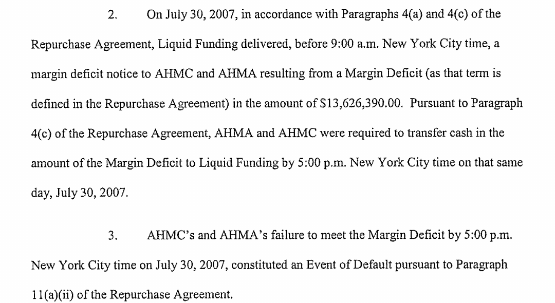 Liquid Funding's demand, as its own lawyers described it to the court six weeks later Liquid Funding's demand, as its own lawyers described it to the court six weeks later