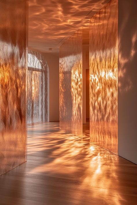 This may contain: an empty room with sunlight streaming through the walls