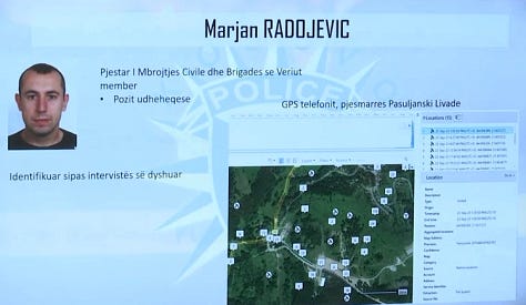 Images released by Kosovo Police identifying individuals linked to the Banjska attacks. From left to right: Milan Radoicic (who admitted to organising the armed group), Marjan Radojevic (still at large, wanted on terrorism charges) and Nemanja Stankovic (in detention). While Aleksandar Arsenijevic is seen in a separate photograph with some of these men, we have been unable to locate an image of Blagoje Spasojevic.