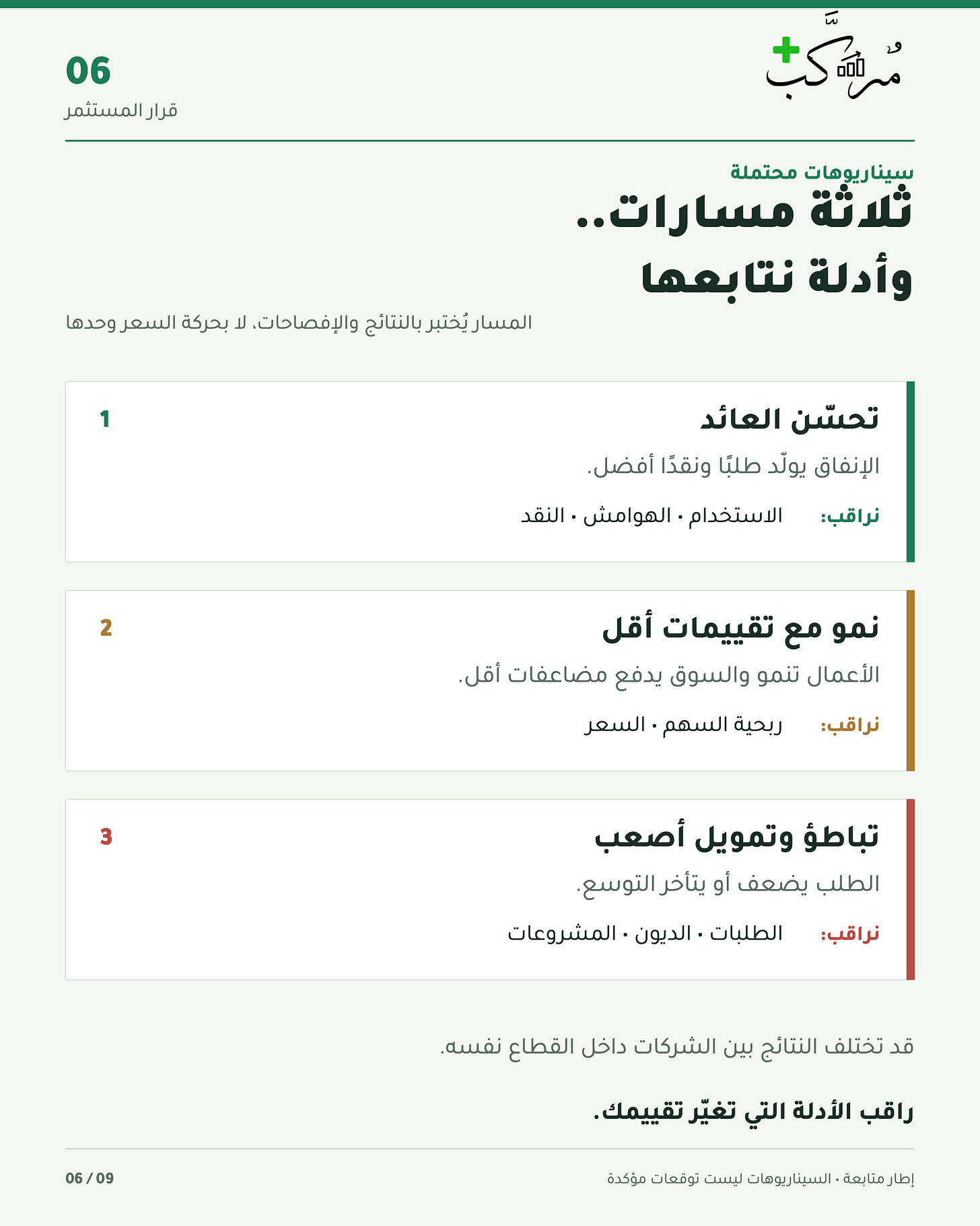 ثلاثة سيناريوهات محتملة والأدلة التي تساعد على تقييم كل مسار ثلاثة سيناريوهات محتملة والأدلة التي تساعد على تقييم كل مسار